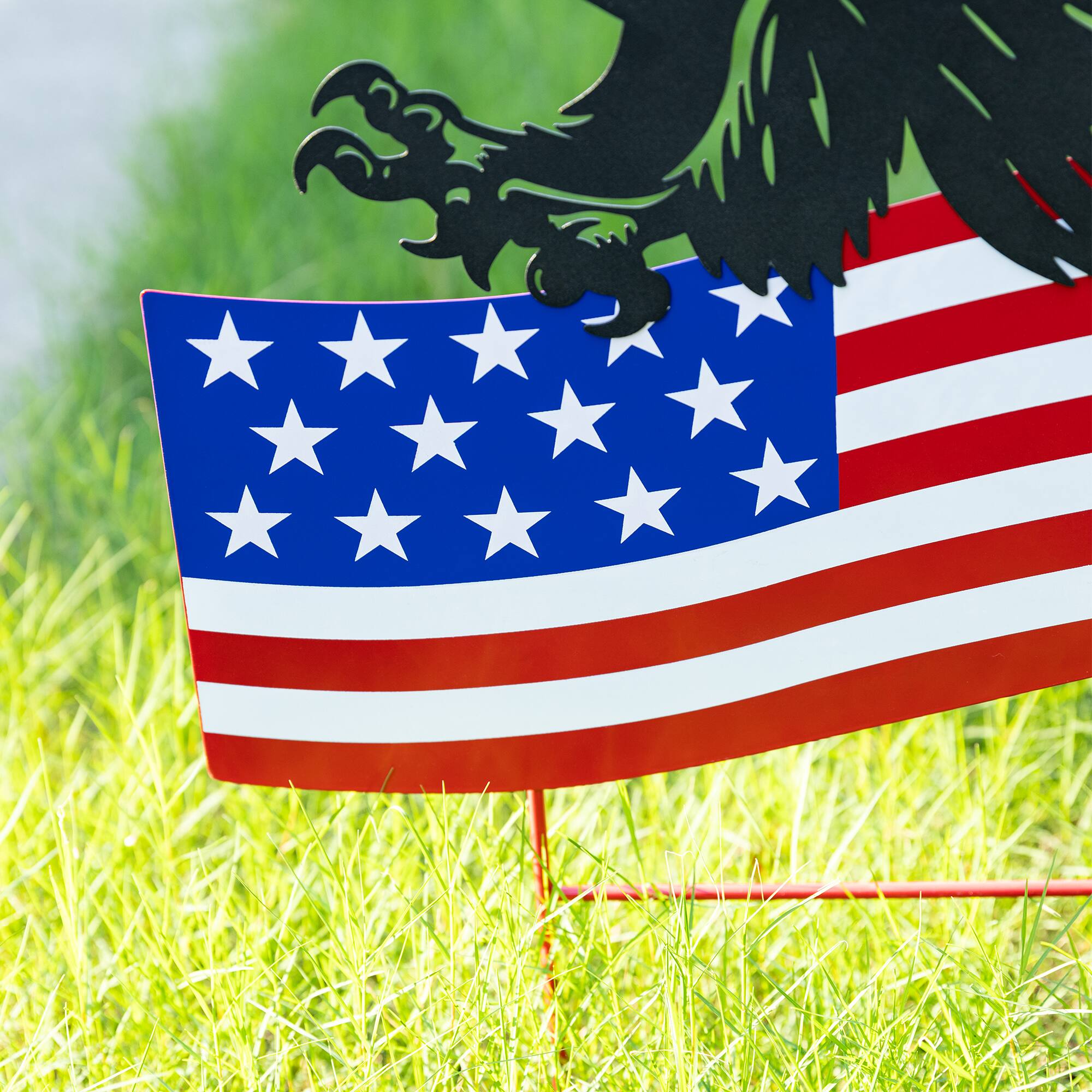 Glitzhome® 29.75" Patriotic Americana Metal Eagle Silhouette with Flag Garden Yard Stake